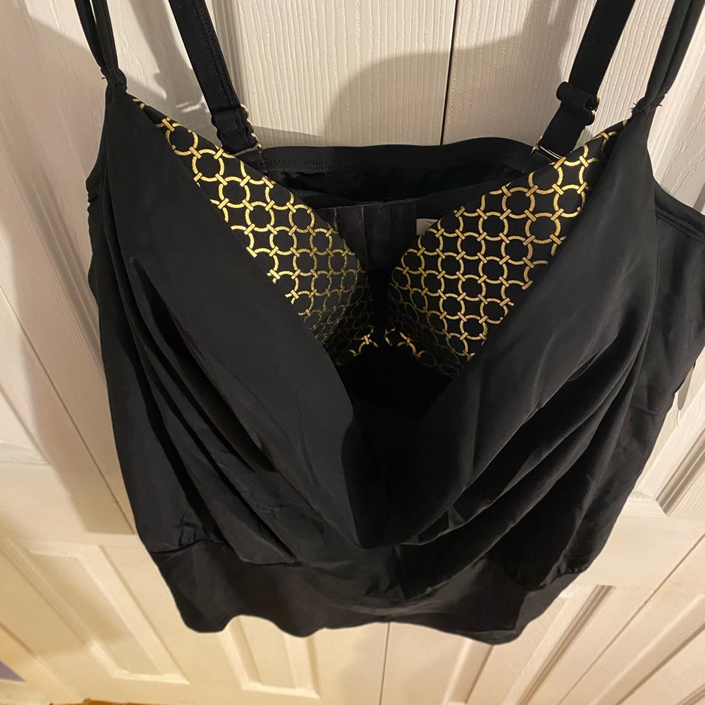 Cacique black and gold peek through tankini 44B